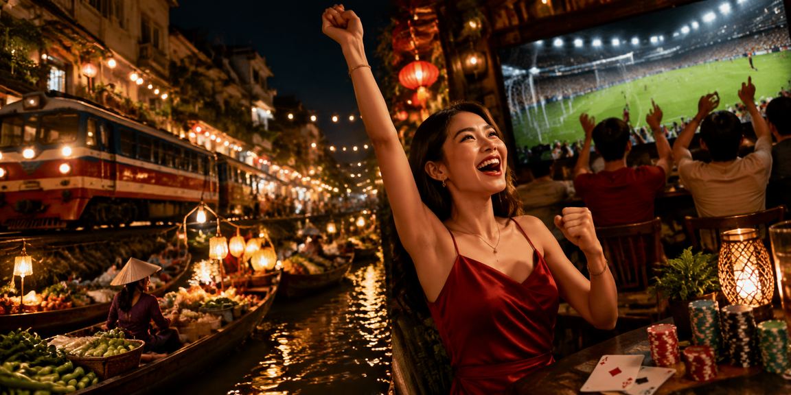 Không gian casino neon sôi động về đêm tại Hà Nội